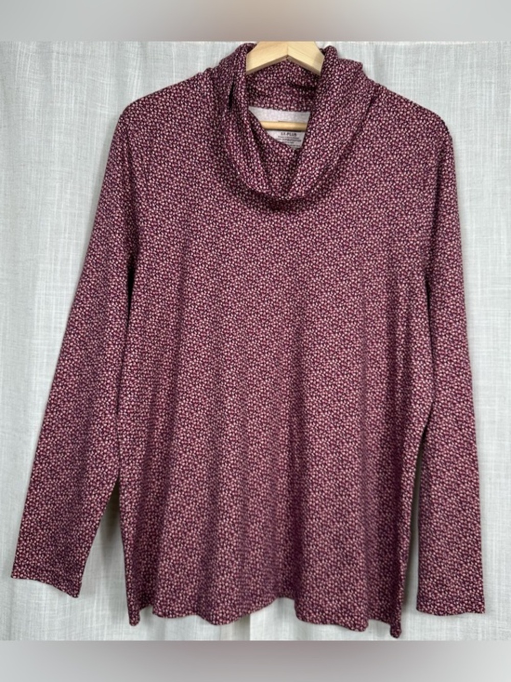 LL Bean 1X Plus Pima Cotton Turtleneck Burgundy Purple Floral Interlock Soft EUC